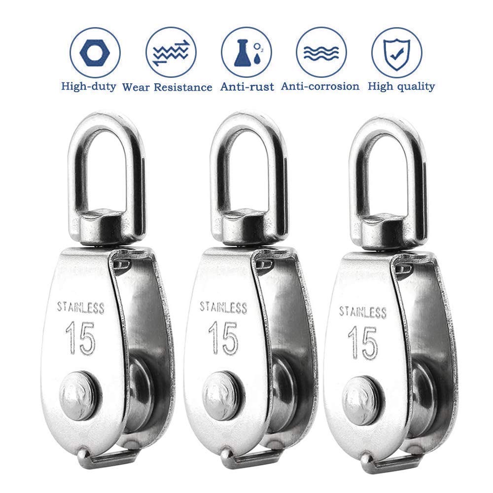 Proberos Magideal 4 Piece M15 Heavy Duty Single Wheel Swivel Rigging Lifting Rope Pulley Block (Silver, Set of 4) Proberos Magideal 4 Piece M15 Heavy Duty Single Wheel Swivel Rigging Lifting Rope Pulley Block (Silver, Set of 4)